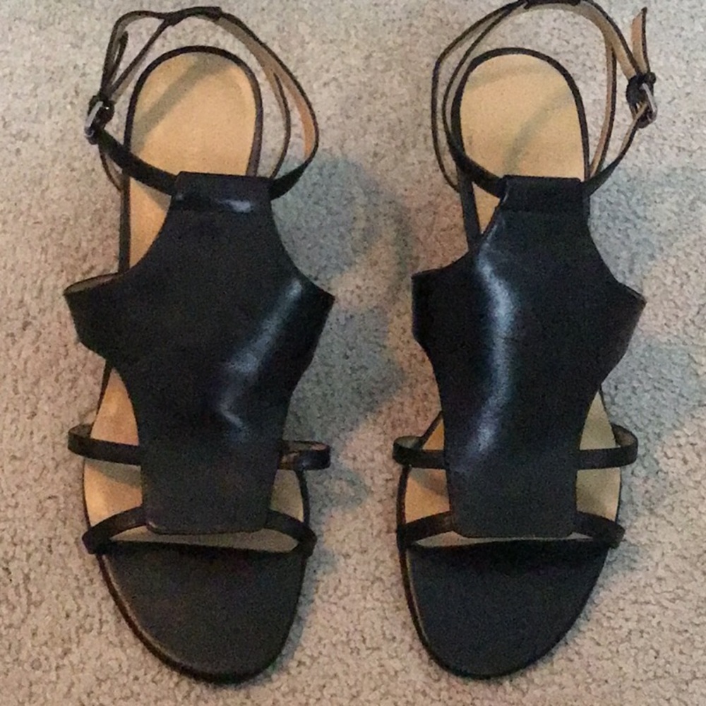 Woman’s Black Leather wedged Heeled Sandals- size 9 by Nine West